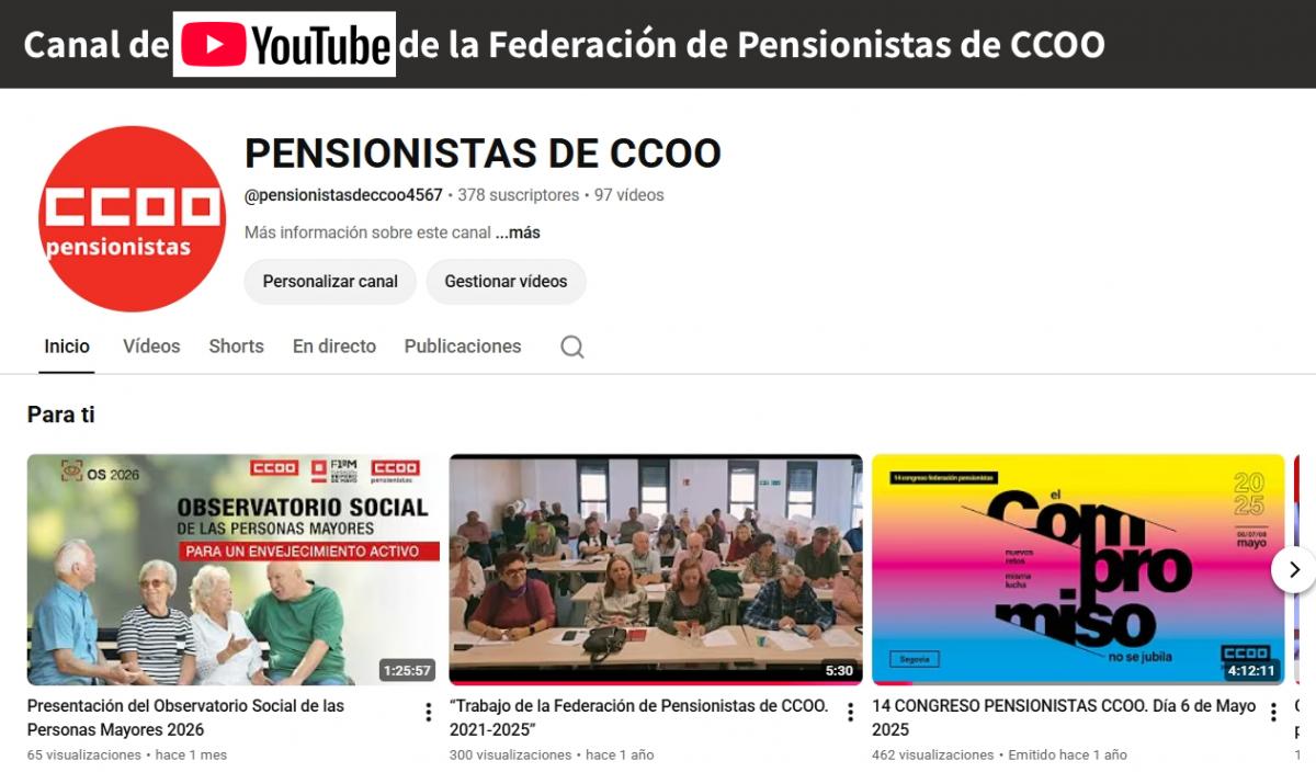 Canal de YouTube de la Federación de Pensionistas de CCOO